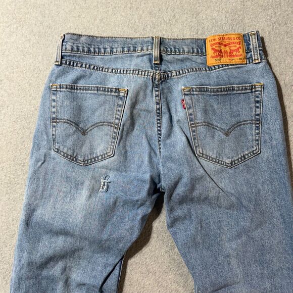 Levis Jeans Mens 505 34x30 Blue Straight American Workwear Solid Mid Rise - Picture 9 of 10